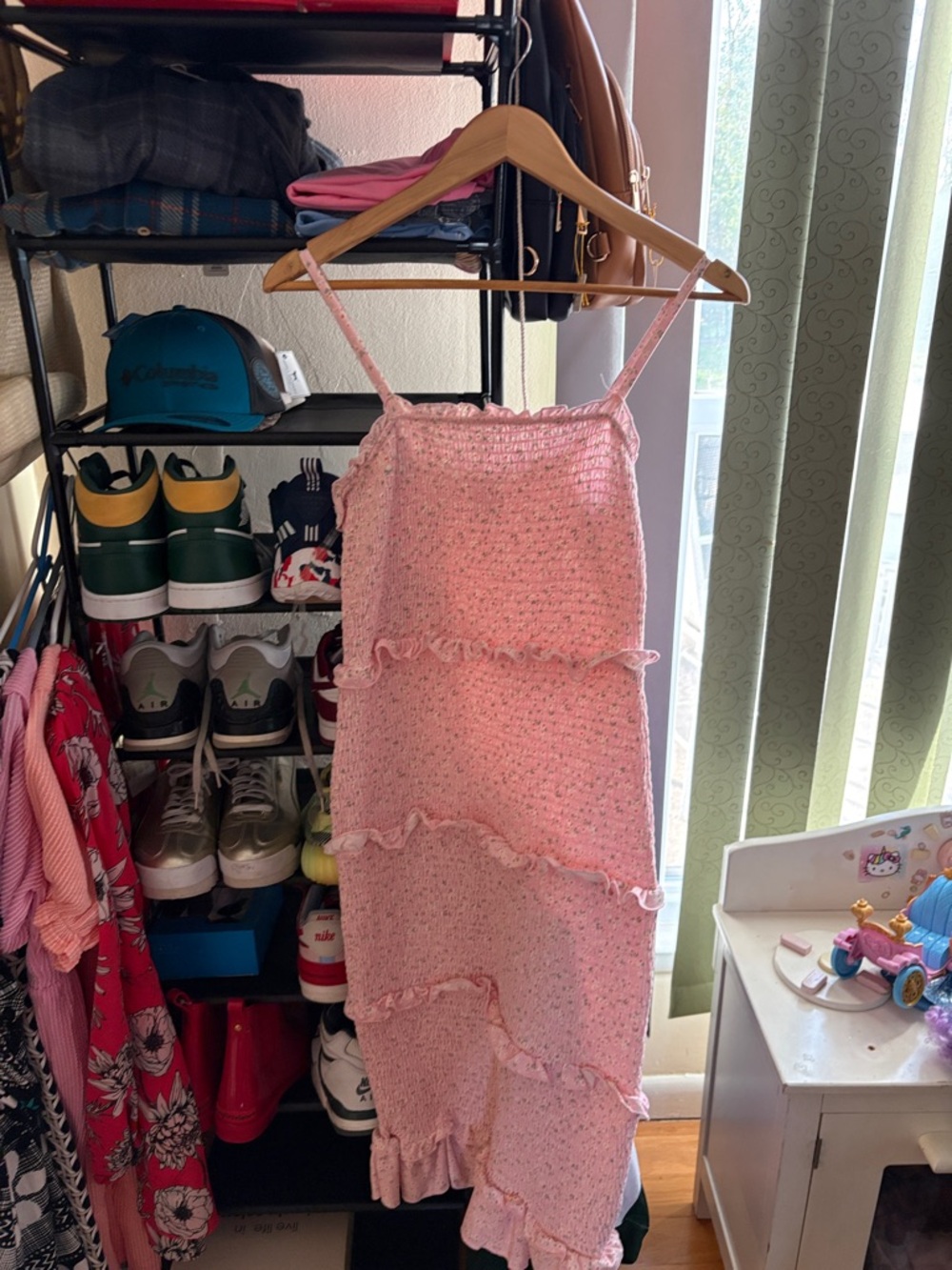 Pink Ruffle Tiered Spaghetti Strap Dress